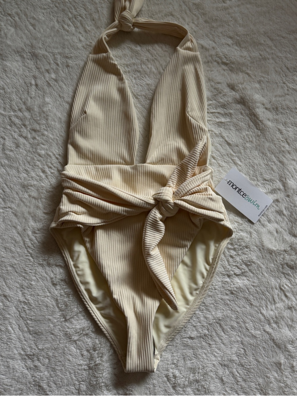 Montce Cream Rib Tropez Tie-Up One Piece Swimsuit Sz S